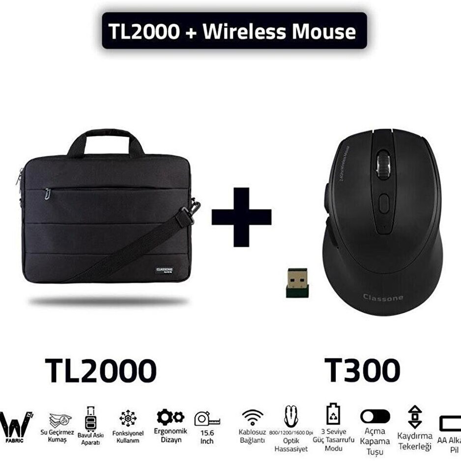 خرید و قیمت TL2000 15.6 Notebook El Çantası + Kablosuz Mouse Set ترب