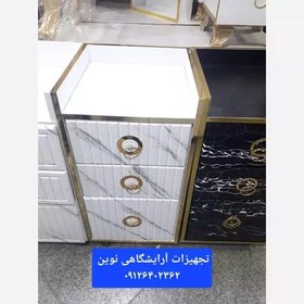 تصویر ترولی چوبی دوکشو یه در نوار طلایی دررنگ بندی سفیدومشکی هزینه ارسال درب منزل توسط مشتری پرداخت میشود 