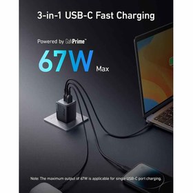 تصویر شارژر دیواری 67 وات انکر مدل A2669 دوپین Anker A2669 Prime 67W USB C Charger, Anker GaN 3-Port 2Pin