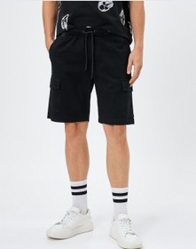 تصویر شلوارک کتان کارگو با جزئیات جیب و بند کشی برند Koton Basic Cargo Shorts Drawstring Pocket Detailed Cotton