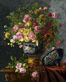 تصویر نخ ونقشه تابلوفرش طرح گل وگلدان کد1 (458) 