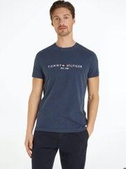 تصویر تی‌شرت مردانه تامmy با رنگدانه - 100% پنبه، آبی برند Tommy Hilfiger Men's GarneMen'st Dye Tommy Logo T-Shirt - Cotton, Blue