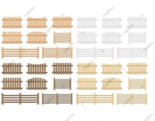تصویر مجموعه وکتور حصار و فنس چوبی کارتونی باغ و حیاط – رنگ‌های متنوع | AI، EPS، JPG، PNG 