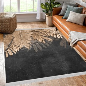 تصویر فرش اتاق کودک طرح برگ طلایی با زمینه خاکستری BA-7282 