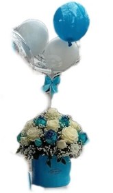 تصویر باکس گل رز تم آبی کد۴۱۲۲ Blue themes roses box for gift,for men & boys