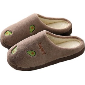 تصویر دمپایی راحتی با طرح آووکادو برای اتاق خواب - قهوه‌ای/سبز برند joychic Avocado Pattern Slip-On Bedroom Slippers Brown/Green