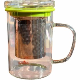 تصویر لیوان دمنوش پیرکس ۴۵۰ میل با صافی استیل 