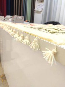 تصویر رومیزی دستبافت بزرگ، رومیزی قلاب بافی طرح هندسی، رومیزی پذیرایی Large Handmade Crochet Tablecloth