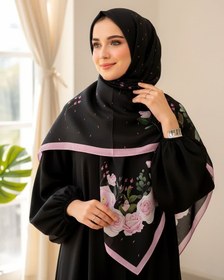تصویر روسری نخی مشکی گلدار 011