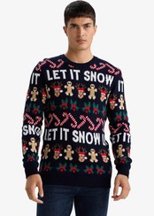 تصویر بافت و پلیور مردانه آبی سرمه ای دفکتو | E801GY116703 Defacto 