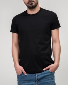 تصویر ​تی شرت مردانه نخی یقه گرد مشکی JPA 