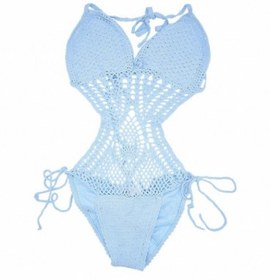 تصویر مایو Chynna Dolls یک تکه زنانه طرح بافتنی آبی کمرنگ 