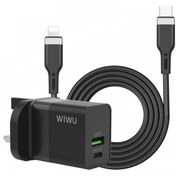 تصویر آداپتور فست شارژ ویو مدل WiWu Quick Charge Bundle بهمراه کابل USB-C به لایتنینگ با حداکثر توان 30W 