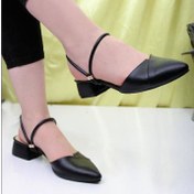 تصویر صندل زنانه دو حالته مشکی سفید کرم پاشنه کوتاه 