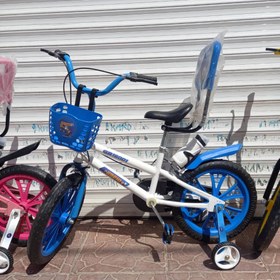 تصویر دوچرخه کودک اسپیو سایز ۱۶ تکیه گاه جدا مشکی نارنجی 