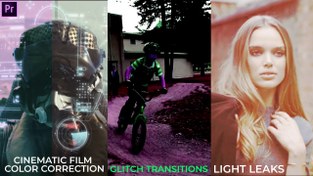 تصویر پکیچ 50 پریست اصلاح رنگ و نور سینمایی و گلیچ برای پریمیر -50 Pack: Light Leaks, Color, Glitch Transitions 