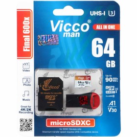 تصویر کارت حافظه microSDXC ویکو من مدل Final 600X کلاس 10 استاندارد UHS-I U3 سرعت 90MBps ظرفیت 64گیگابایت همراه با کارت خوان 