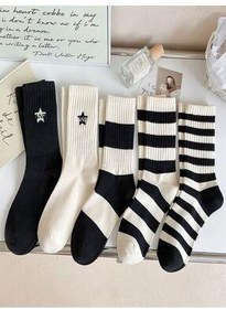 تصویر Sky Socks بسته 5-اقتصادی و سفید و سفید راه راه راه راه تنیس Unisex Tennis Sky Socks 5'li Ekonomik Paket Siyah-Beyaz Çizgili Desenli Unisex Tenis Çorap Seti