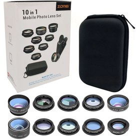 تصویر لنز کلیپسی موبایل زومی مدل XH-1001 مجموعه 10 عددی xh-1001 mobile Camera Kit Lens Set of 10 pieces