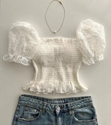 تصویر کراپ راپونزل آستین کیپور رنگ مشکی، صورتی و سفید 