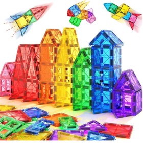 تصویر کاشی‌های ساختمانی مغناطیسی - ۷۰ تکه برند generic Magnetic Building Tiles - 70 Pcs Set of Vibrant 3D Blocks, Encourages Creative Construction, Promotes Educational Brain Developm