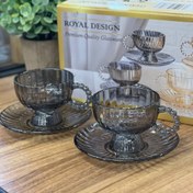 تصویر ست فنجان و نعلبکی دسته مرواریدی رنگ دودی 