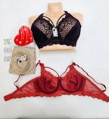 تصویر سوتین زنانه فنردار و دانتل دار مدل هارنسی بالا گیپوری زیر نخی 