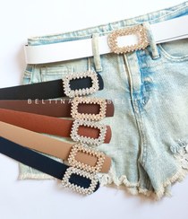 تصویر کمربند زنانه ۳.۵ سانت سگک مستطیل نگینی 