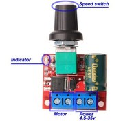 تصویر ماژول کنترل دور موتور HX-T05 با جریان ۵ آمپر و ولتاژ ۴.۵ تا ۳۵ ولت 