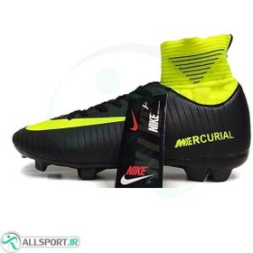 تصویر کفش فوتبال نایک مرکوریال ساقدار طرح اصلی مشکی فسفری Nike Mercurial 2018 