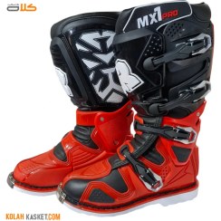 تصویر بوت موتور سواری لولا دار مدل MX1pro تایگر رنگ قرمز Hinged motorcycle boots, MX1pro Tiger, red color