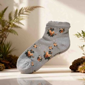 تصویر جوراب مچی گل رز لولیف رنگ طوسی 