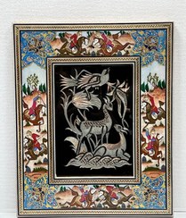 تصویر تابلو قلمزنی با قاب نقاشی شکار 