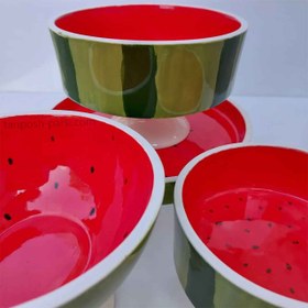 تصویر سرویس پذیرایی چهار تکه دست ساز طرح هندوانه یلدا Yalda watermelon design Handmade four-piece dining service