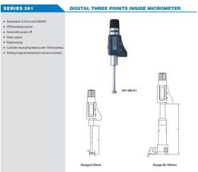 تصویر میکرومتر دیجیتال داخل سنج سه فک 88-75 Accud (آکاد) مدل 361-012-01 