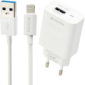 تصویر شارژر دیواری Bavin PC318Y 2.4A + کابل آیفونی Bavin PC318Y 2.4A Wall Charger With Lightning Cable