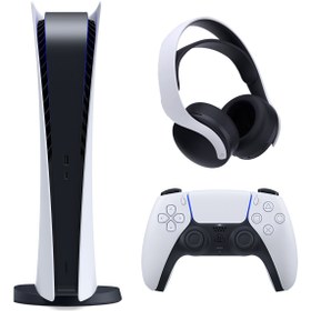 تصویر کنسول بازی سونی مدل PLayStation 5 Digital به همراه هدست سونی Pulse 3D Sony PLayStation 5 Digital game console with Sony Pulse 3D headset