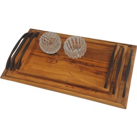 تصویر سینی چوبی دسته فلزی 