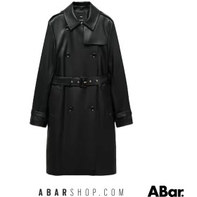 تصویر کت چرم زنانه برند منگو رنگ مشکی مدل MANGO Leather look trench coat 