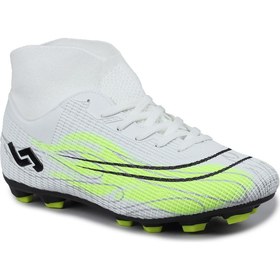 تصویر کفش‌ فوتبال چمن مصنوعی 29676 سفید - سبز نئونی با جوراب برند jump 29676 White - Neon Green Grass AstroTurf Football Shoes with Socks