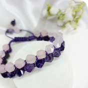 تصویر دستبند دو ردیفه آمیتیست و رزکوارتز 