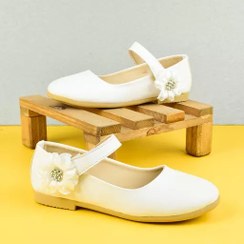 تصویر کفش دخترانه مجلسی کنار گلدار بند چسبی کد 361920 رنگ سفید سایز 32تا37 