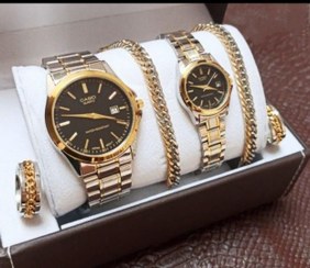 تصویر ست ساعت و دستبند و حلقه زنانه و مردانه کاسیو با رنگ نقره ای 