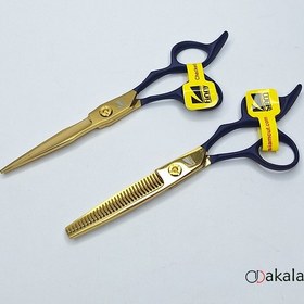 تصویر ست قیچی آرایشگری P-T60-3 دسته جیر آبی صیام فینی 6 اینچ بدون شیار 