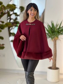 تصویر پانج مدل شنل با ترکیب خز - زرشکی / فری سایز ۳۶ تا ۵۰ / ۷۲ 