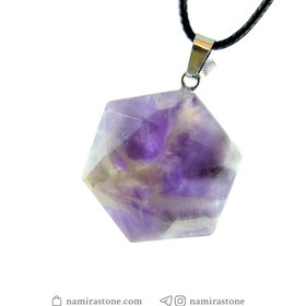 تصویر گردن آویز آمیتیست Amethyst سنگ طبیعی اصل (طرح شش ضلعی) 