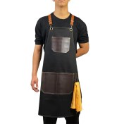 تصویر اپرون‌کتان جیب چرم 