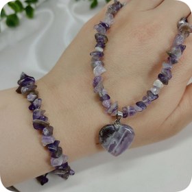 تصویر نیم ست آمیتیست چیپسی با آویز قلب 