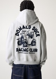 تصویر سویشرت با طرح دونالد داک و کلاهدار برند PullAndBear Donald Duck baskılı ve kapüşonlu sweatshirt