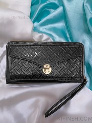 تصویر کیف پول زنانه مجلسی ورنی (طرح حصیری) 